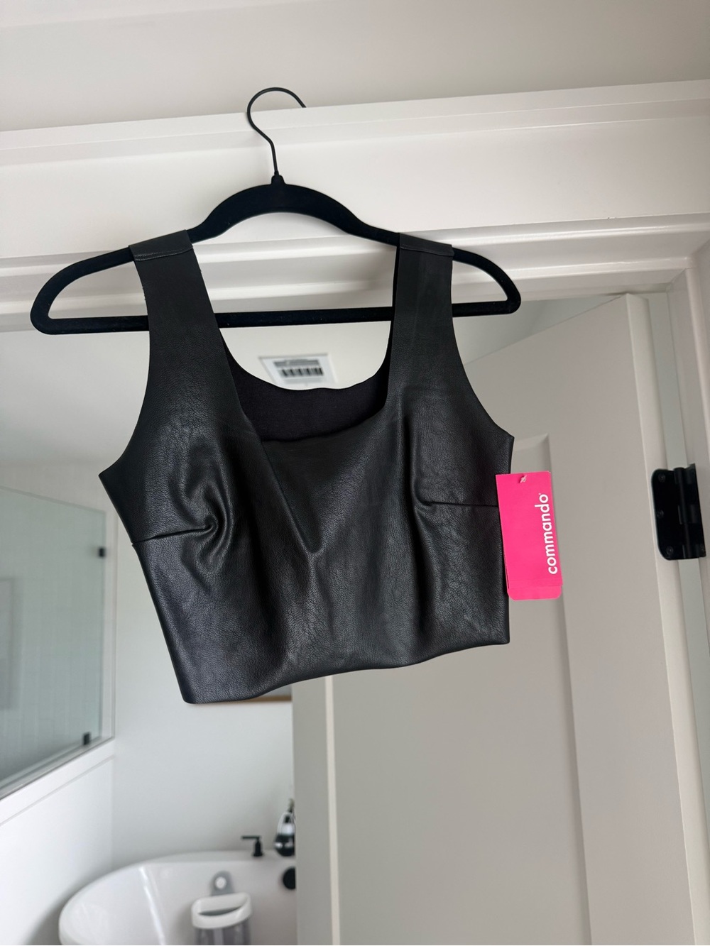 Commando Black Faux Leather Crop Tank Top